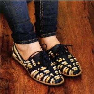 Anthropologie Shoes - Boho Navy Leather Classic Woven Huarache Loafers Anthropologie Shoes - Boho Navy Leather Classic Woven Huarache Loafers